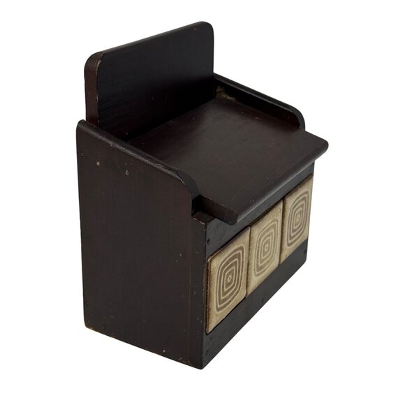 Vintage Rosenthal Netter Wood Recipe Box MCM 3x5 Card Holder Ceramic Tile Front - Picture 6 of 10